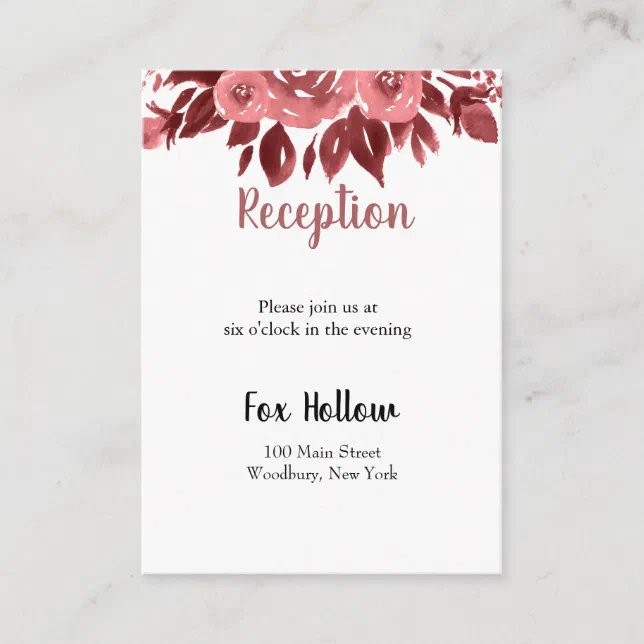 Burgundy Floral Reception Card | Zazzle