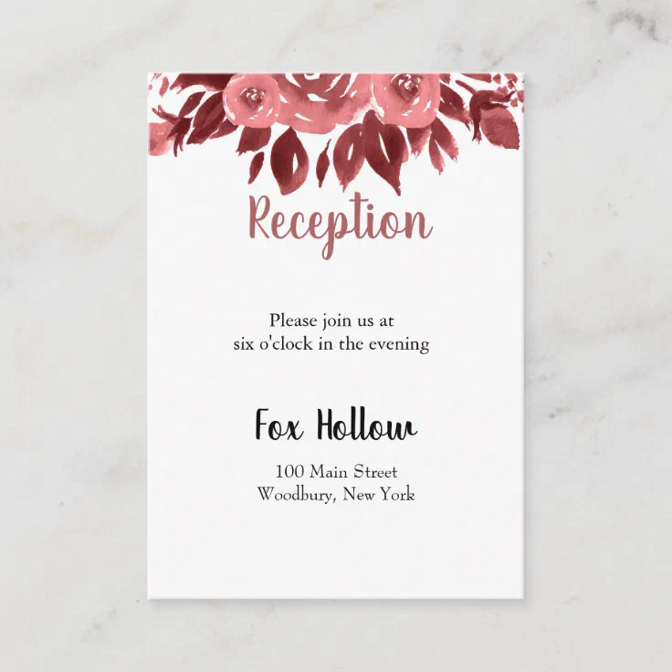 Burgundy Floral Reception Card | Zazzle
