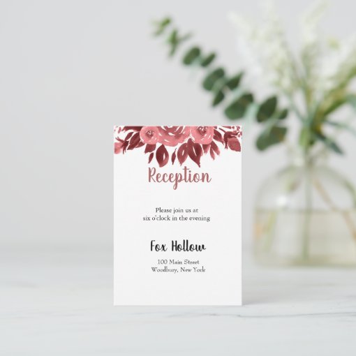 Burgundy Floral Reception Card | Zazzle