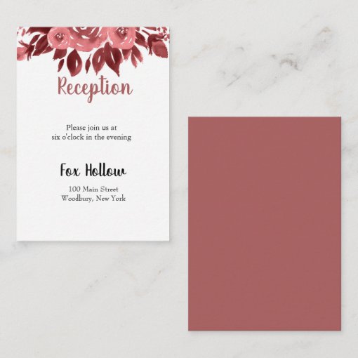 Burgundy Floral Reception Card | Zazzle