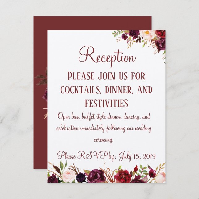 Burgundy Floral Reception Wedding Enclosure (Front/Back)