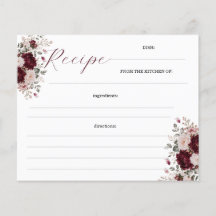 Burgundy Floral Recipe Cards