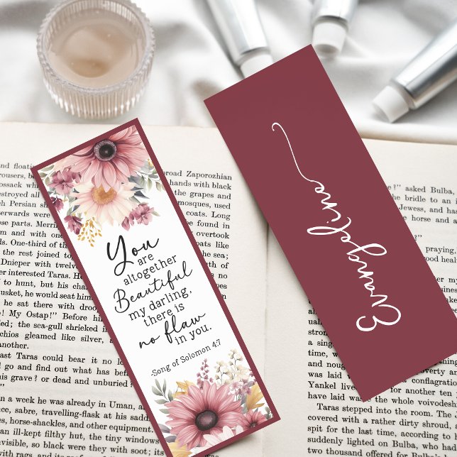 Burgundy Floral Religious Bible Verse Custom Bookmarks (Creator Uploaded)
