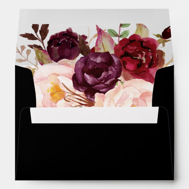 Burgundy Floral | Romantic Calligraphy Wedding Envelope (Back (Bottom))