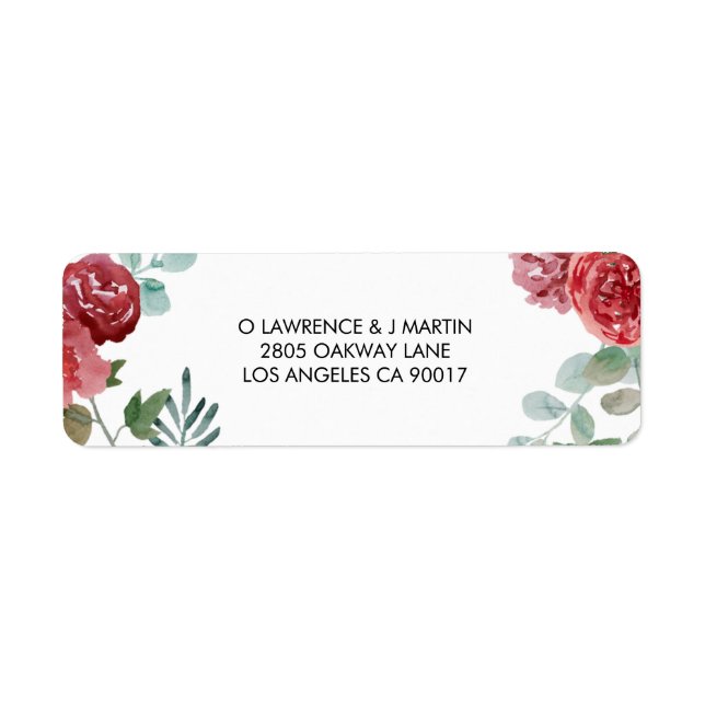 Burgundy Floral Rose Foliage Wedding Label (Front)