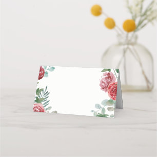 Burgundy Floral Rose Foliage Wedding Place Card