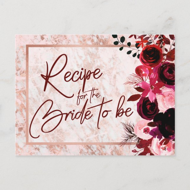 Burgundy Floral & Rose Gold Bridal Recipe Card (Front)