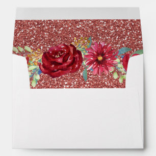 Burgundy Floral Rose Gold Glitter Bridal Shower Envelope