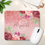 Burgundy Floral Rose Gold Glitter Personalized Mouse Pad at Zazzle
