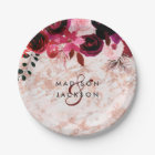 Burgundy Floral Rose Gold Marble Wedding Monogram