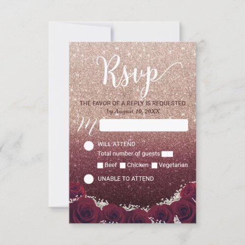 Burgundy Floral Rose Gold Ombre Wedding RSVP