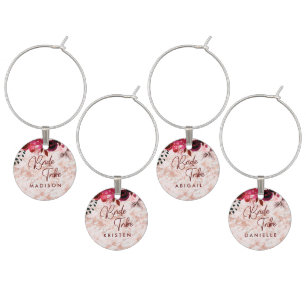 Burgundy Floral & Rose Gold Wedding Bride Tribe Wine Glass Charm