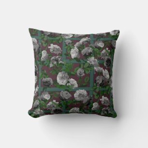 Burgundy Floral Roses Throw Pillow