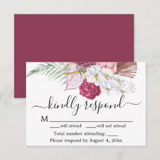 Burgundy Floral RSVP Card