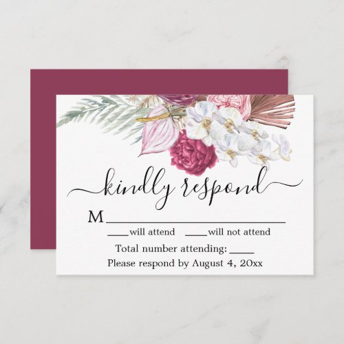 Burgundy Floral RSVP Card