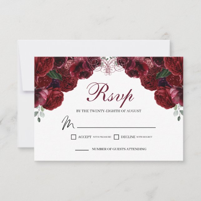 Burgundy Floral RSVP Enclosure Card (Front)