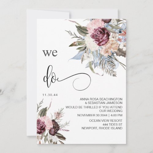  Burgundy Floral RSVP _ QR  AR15 Rose WEDDING Invitation