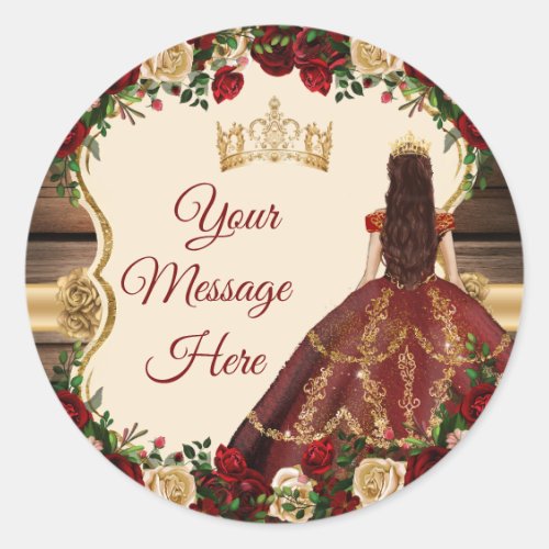 Burgundy Floral Rustic 15 Aos Your Message Here Classic Round Sticker