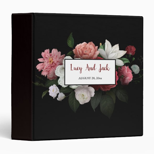 Burgundy  Floral Rustic 3 Ring Binder (Front/Spine)