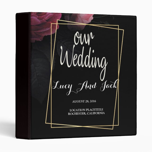 Burgundy  Floral Rustic 3 Ring Binder (Front/Spine)