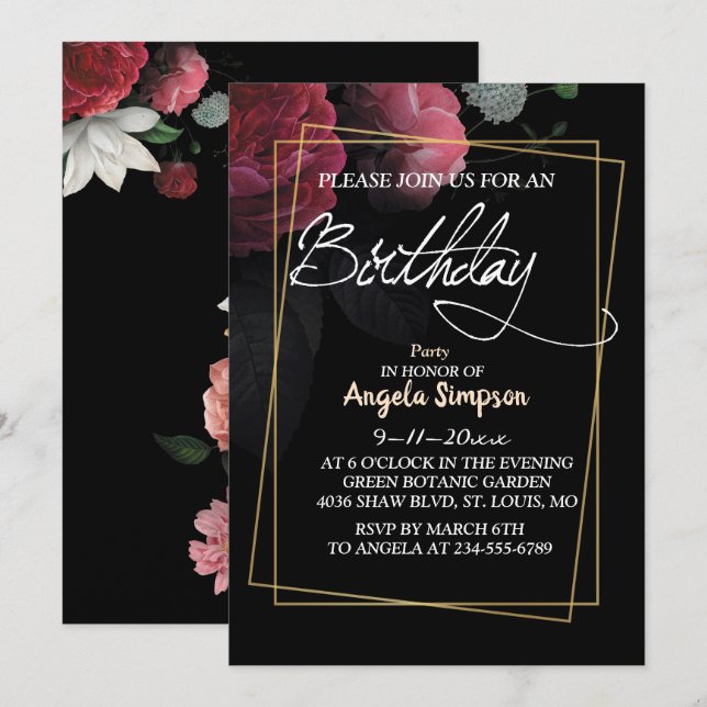 Burgundy  Floral Rustic   birthday card (Front/Back)