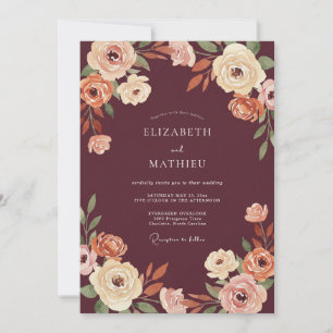 Burgundy Floral Rustic Bloom Wedding Invitation