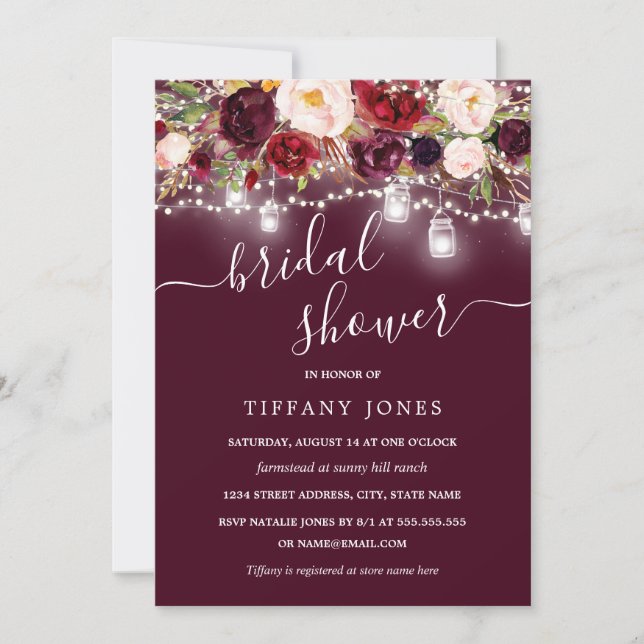 Burgundy Floral Rustic Bridal Shower Invite (Front)