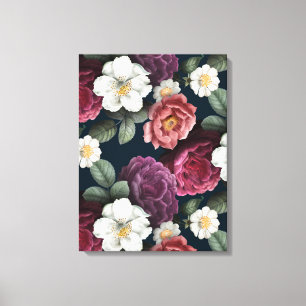 Burgundy Floral Rustic Canvas Print