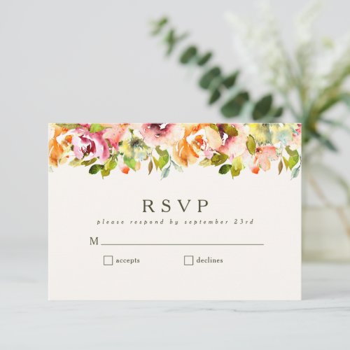 Burgundy Floral Rustic Country Wedding Simple  RSVP Card