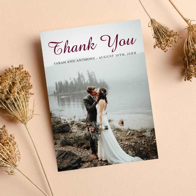 Burgundy Floral Rustic Gold Blush Rose Thank You Card (Creator Uploaded)