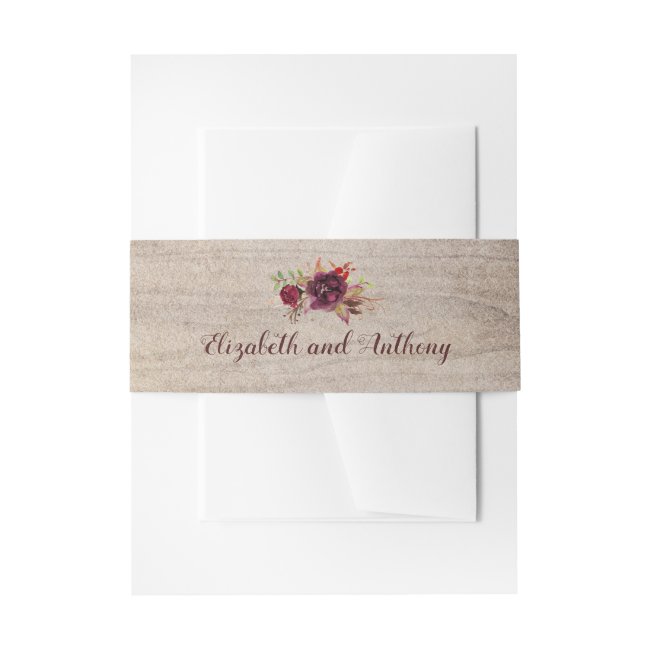 Burgundy Floral Rustic Invitation Belly Band