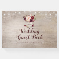 Burgundy Floral Rustic Mason Jar Wedding Guest Book