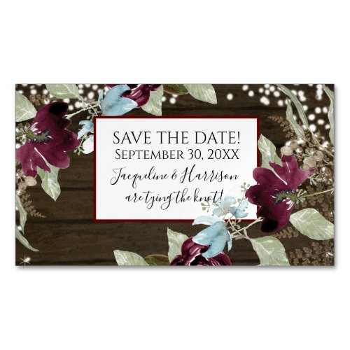 Burgundy Floral Rustic Navy Blush Save the Date Business Card Magnet
