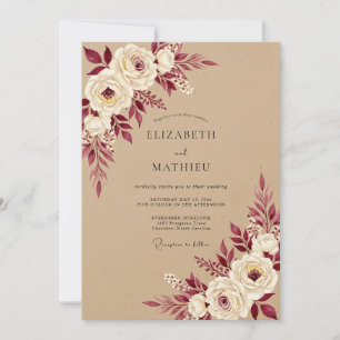 Burgundy Floral Rustic Romance Wedding Invitation