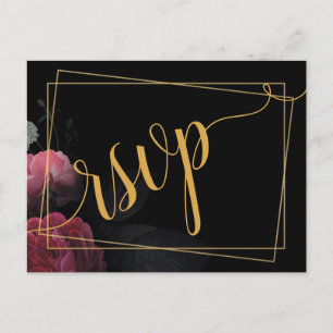 Burgundy Floral Rustic RSVP Invitation Postcard