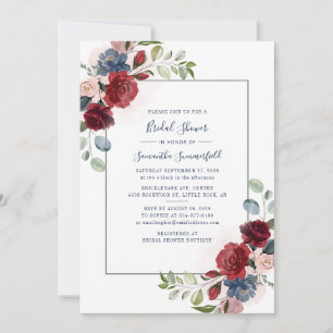 Burgundy Floral Rustic Script Bridal Shower Invitation