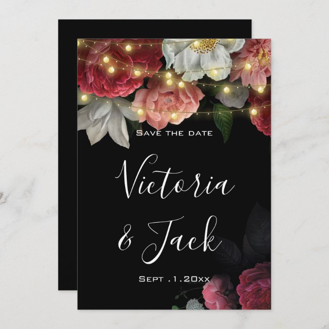 Burgundy  Floral Rustic string lig save the dates  Invitation (Front/Back)