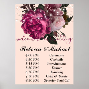 Burgundy Floral Rustic string ligOrder of Events Poster