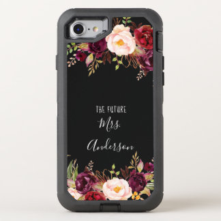 Burgundy Floral Rustic The Future Mrs Personalized OtterBox Defender iPhone SE/8/7 Case