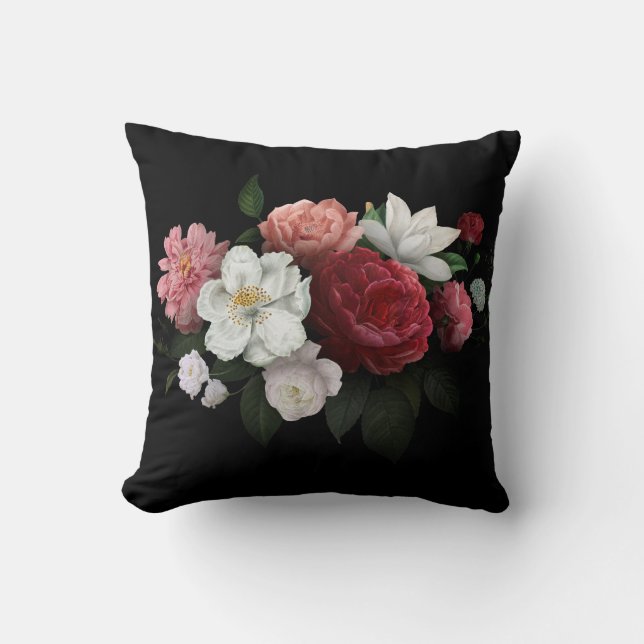 Burgundy  Floral Rustic Throw Pillow (Front)