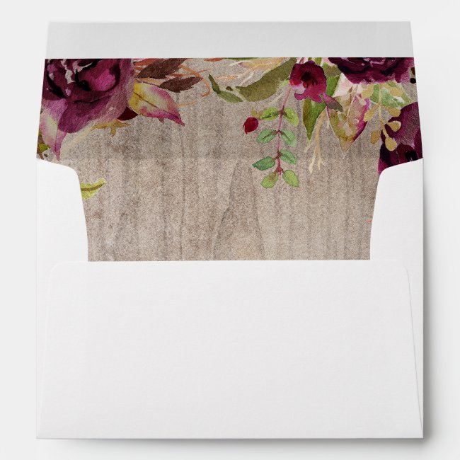 Burgundy Floral Rustic Wedding Envelope