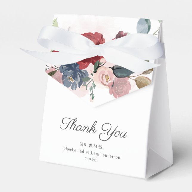 Burgundy Floral Rustic Wedding Favor Boxes (Front Side)