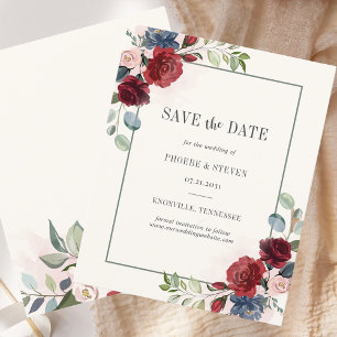Burgundy Floral Rustic Wedding Save the Date