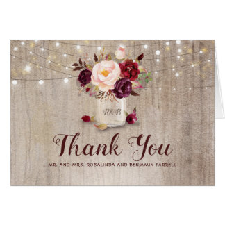 Burgundy Floral Rustic Wedding Thank You Card