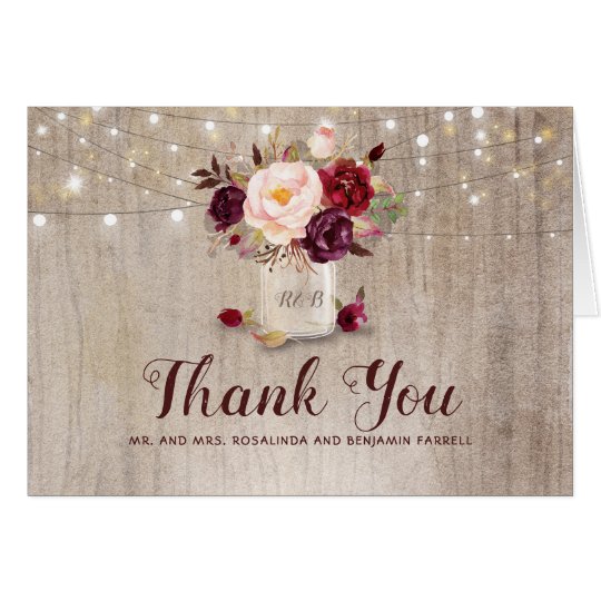 Burgundy Fl Rustic Wedding Thank You Card Zazzle Burgundy Fl Rustic Wedding Thank You Card