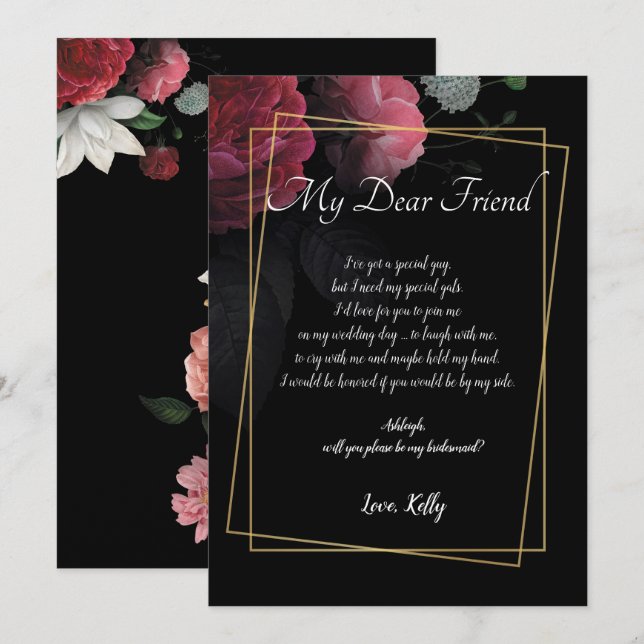 Burgundy  Floral Rustic    will be my bridesmaid Invitation (Front/Back)