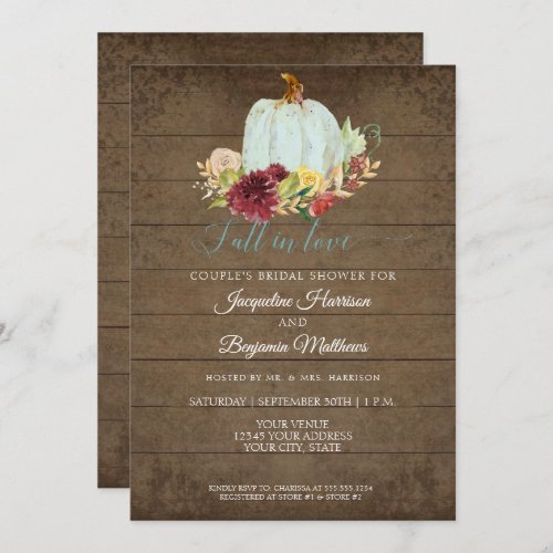 Burgundy Floral Rustic Wood Watercolor Pumpkin Invitation