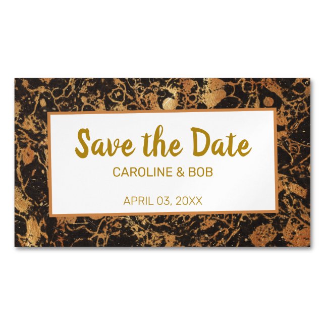 Burgundy Floral Save The Date Black Gold Business Card Magnet (Front)