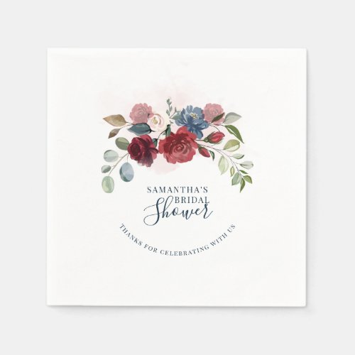 Burgundy Floral Script Future Mrs Bridal Shower Napkins