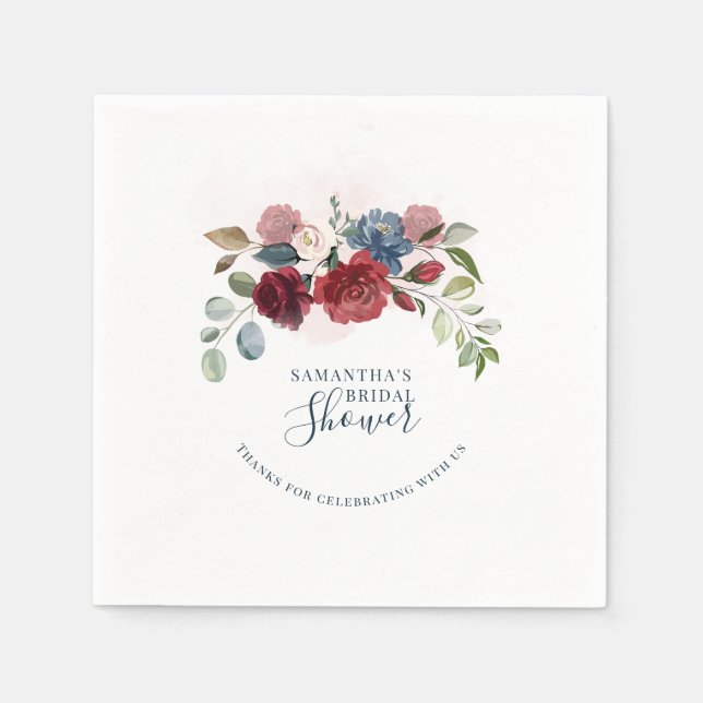 Burgundy Floral Script Future Mrs Bridal Shower Napkins (Front)